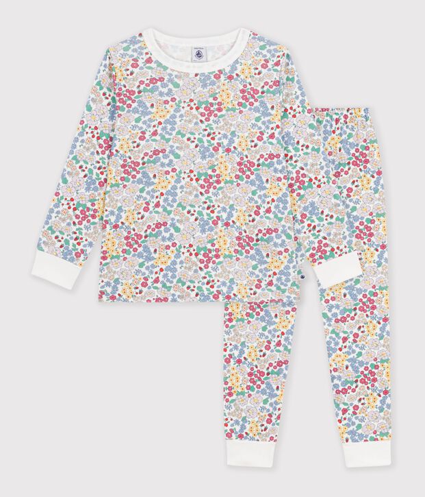 Pyjama enfant en coton &agrave; fleurs blanc/multicouleur