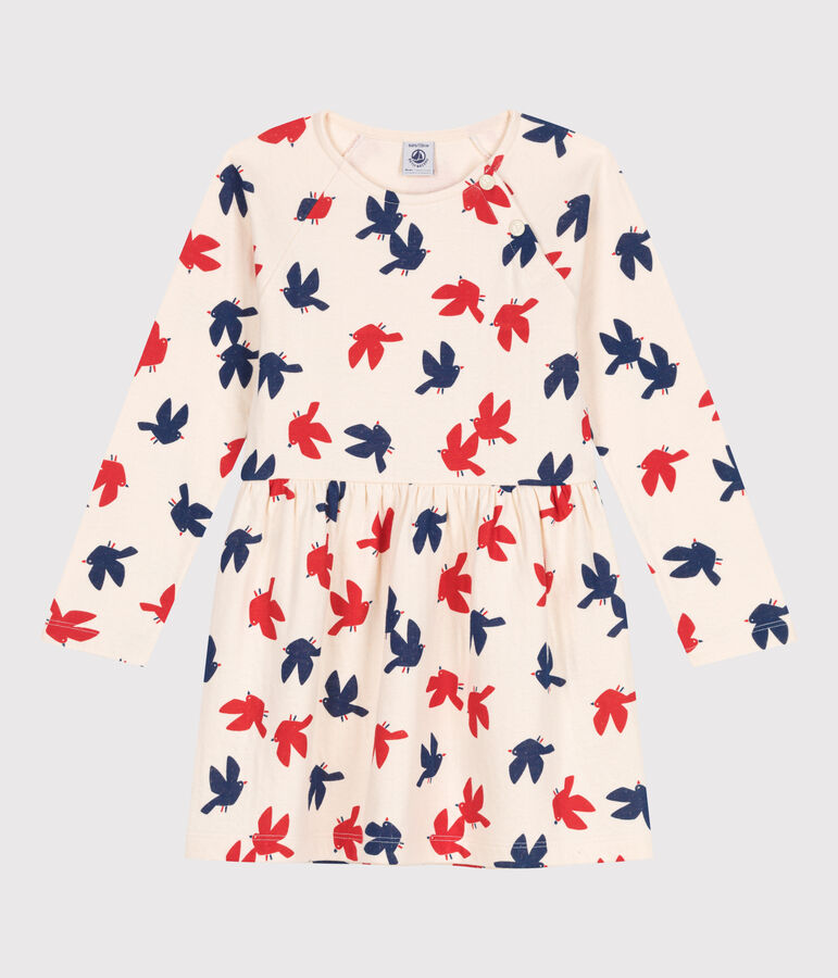 Robe enfant en coton manches longues imprim&eacute;e blanc AVALANCHE/ MULTICO