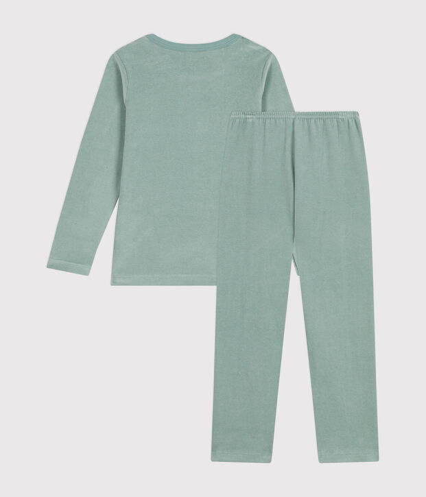 Pyjama uni en velours enfant vert