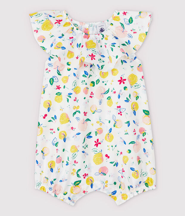 Combinaison courte en popeline b&eacute;b&eacute; fille blanc/multicouleur