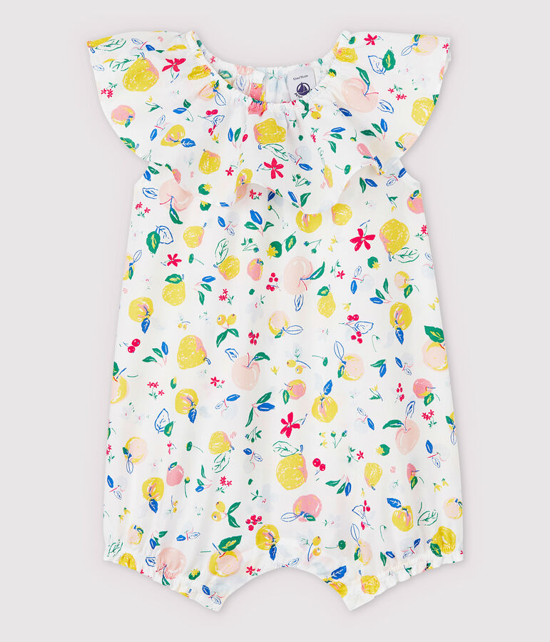 Combinaison courte en popeline b&eacute;b&eacute; fille blanc MARSHMALLOW/blanc MULTICO