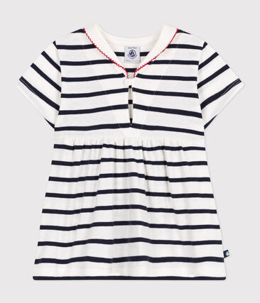 Robe marinière bébé en coton manches courtes et col vareuse