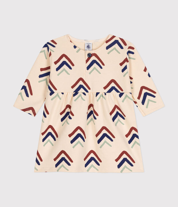 Robe manches longues en molleton b&eacute;b&eacute; &eacute;cru/multicouleur