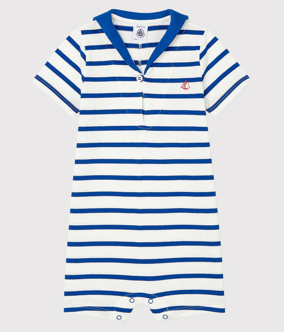 Combicourt bébé garçon rayé blanc MARSHMALLOW/bleu SURF