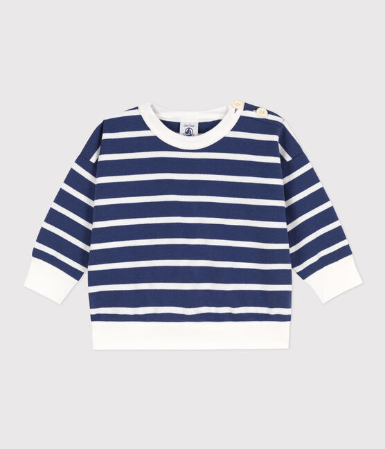 Sweatshirt bébé en molleton rayé CHALOUPE/ MARSHMALLOW