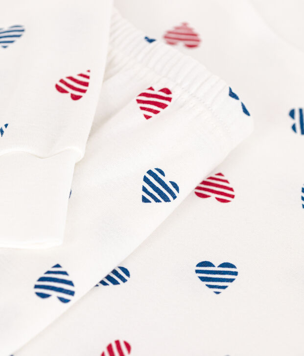 Pyjama femme en coton imprim&eacute; c&oelig;urs blanc/multicouleur