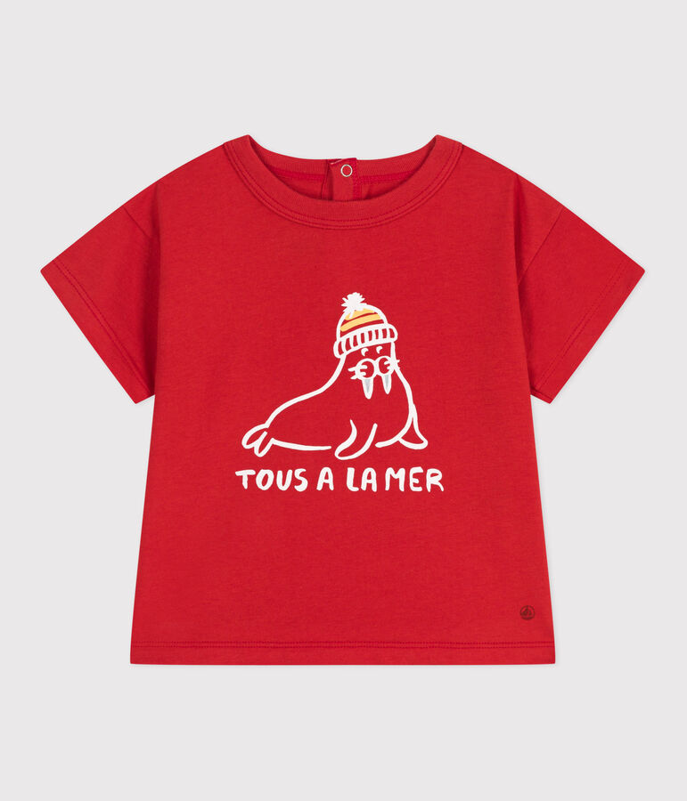 T-shirt b&eacute;b&eacute; en coton &agrave; manches courtes uni rouge AURORA