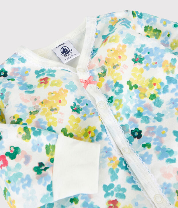 Ensemble nuit &agrave; fleurs b&eacute;b&eacute; fille en molleton blanc/multicouleur