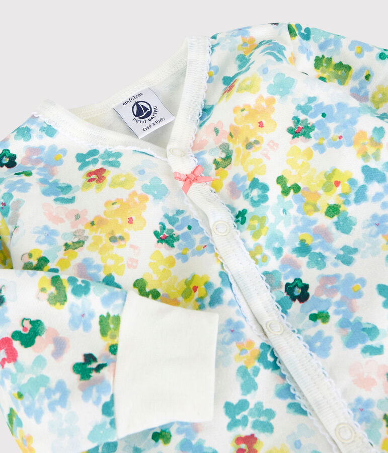 Ensemble nuit &agrave; fleurs b&eacute;b&eacute; fille en molleton blanc MARSHMALLOW/blanc MULTICO
