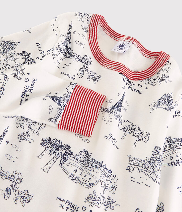 Pyjama toile de Jouy Paris petit gar&ccedil;on en coton blanc/bleu