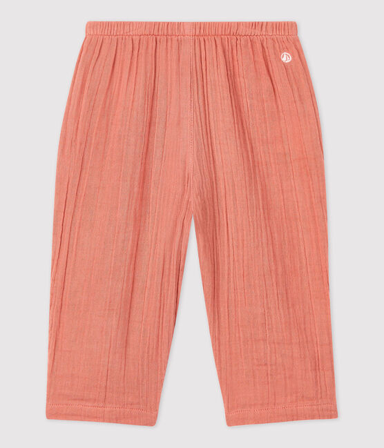 Pantalon en gaze de coton bio bébé rose PAPAYE