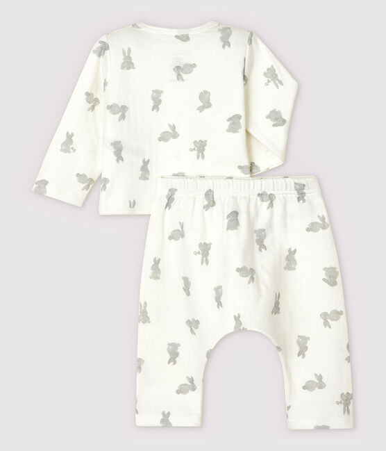 Ensemble 2 pièces blanc à lapins bébé en tubique en coton biologique blanc MARSHMALLOW/gris GRIS