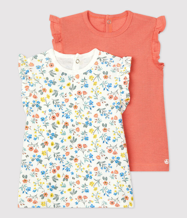 Lot de deux blouses manches courtes en coton b&eacute;b&eacute; multicouleur