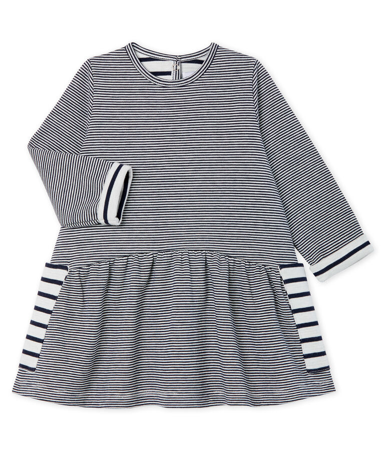 Robe manches longues b&eacute;b&eacute; fille ray&eacute;e bleu/blanc