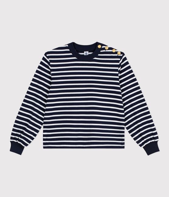 Marinière femme en coton bleu SMOKING/blanc MARSHMALLOW