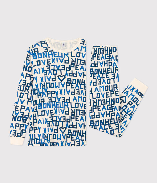 Pyjama mots bleus gar&ccedil;on en coton &eacute;cru/multicouleur