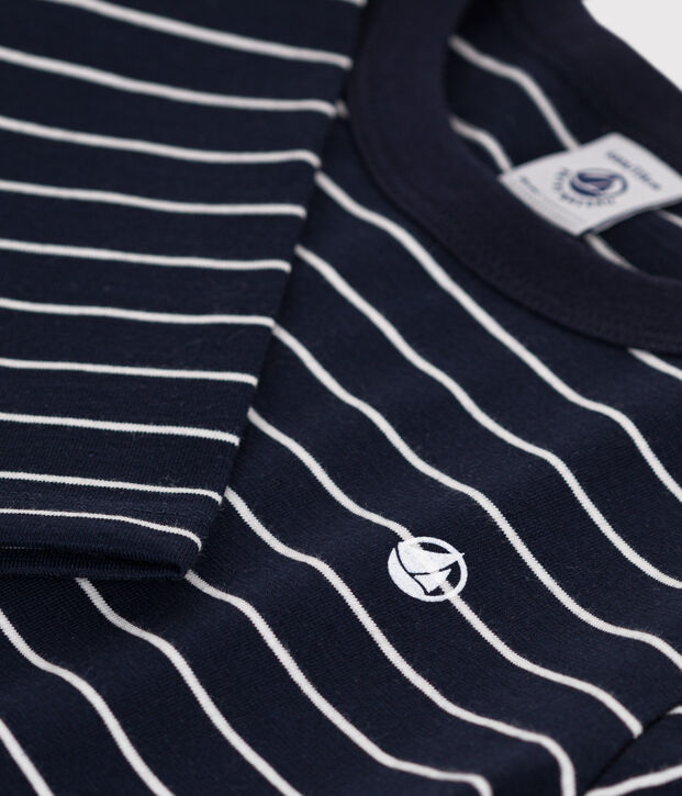Tee-shirt manches longues en coton enfant gar&ccedil;on bleu/blanc
