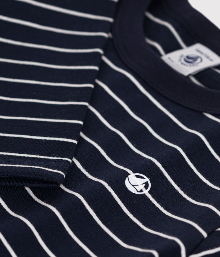 Tee-shirt manches longues en coton enfant gar&ccedil;on bleu SMOKING/blanc MARSHMALLOW