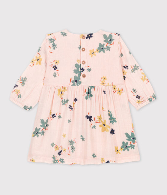 Robe manches longues bébé en gaze de coton imprimée rose SALINE/blanc MULTICO