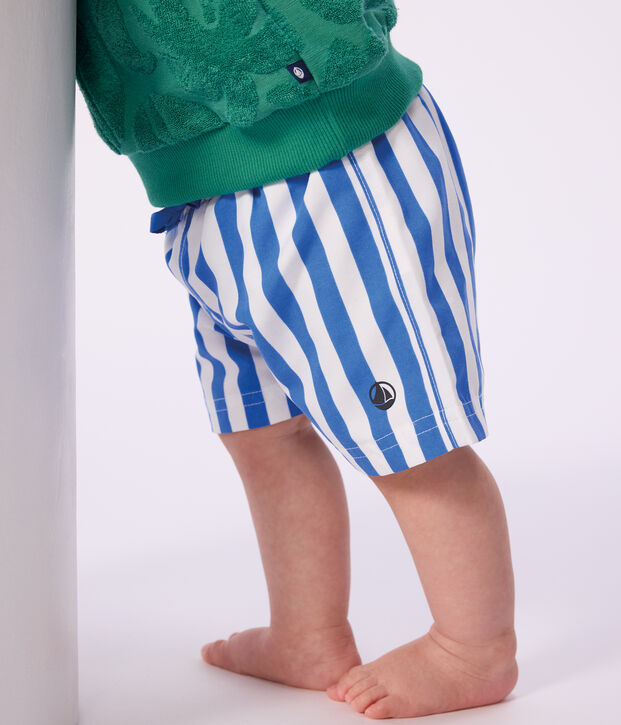 Short de bain b&eacute;b&eacute; ray&eacute; bleu/blanc