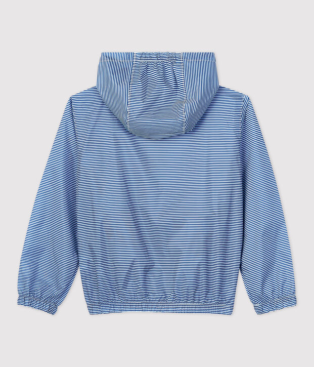 Coupe-vent en polyester recycl&eacute; enfant gar&ccedil;on bleu/blanc