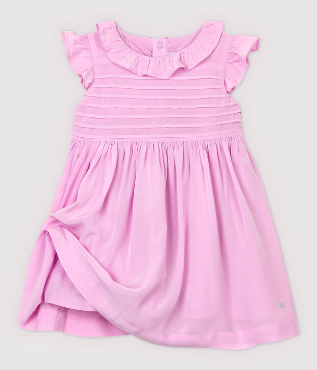 Robe manches courtes en cr&ecirc;pe b&eacute;b&eacute; fille rose