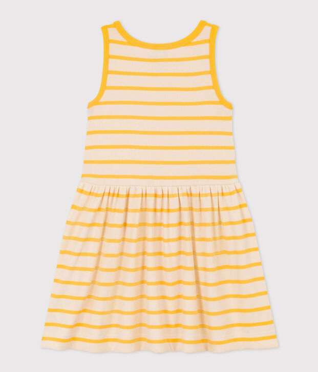 Robe sans manches en coton enfant fille &eacute;cru/jaune