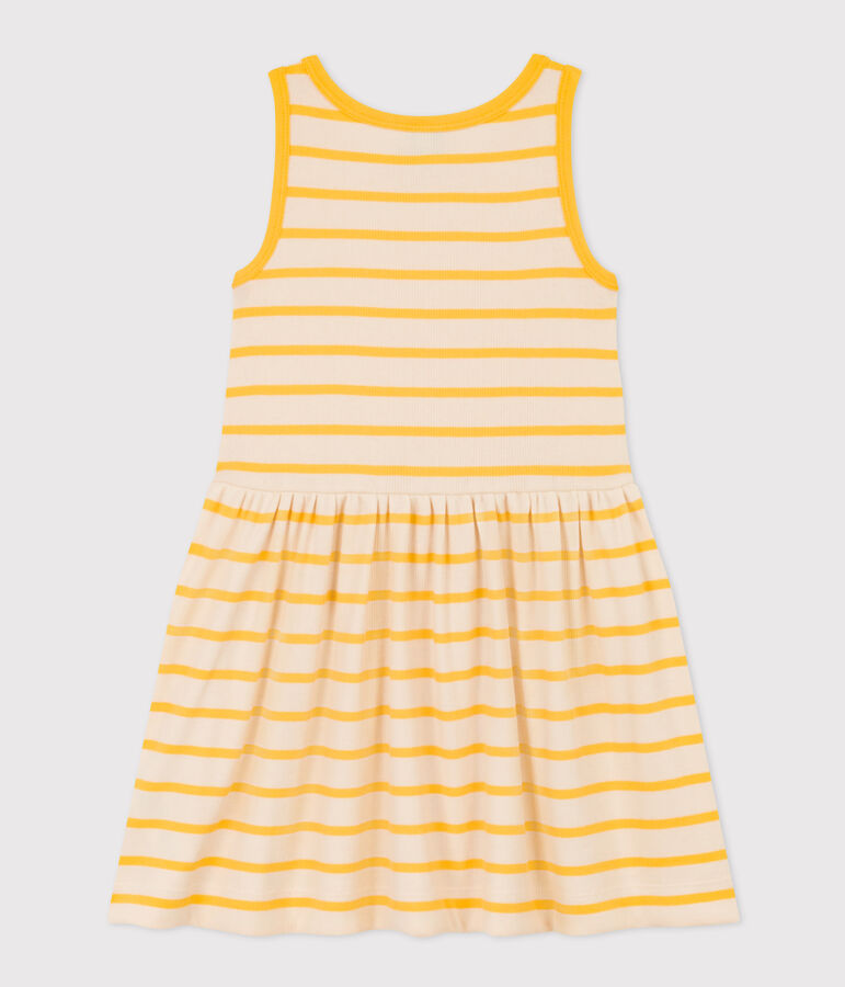 Robe sans manches en coton enfant fille &eacute;cru/jaune