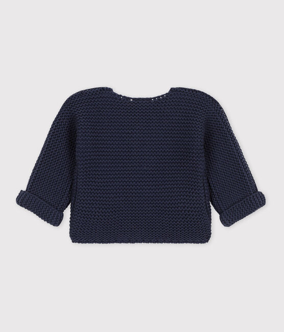 Cardigan bébé tricot point mousse en coton bleu SMOKING