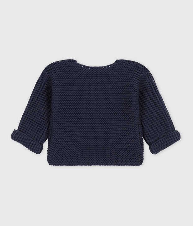 Cardigan b&eacute;b&eacute; tricot point mousse en coton bleu