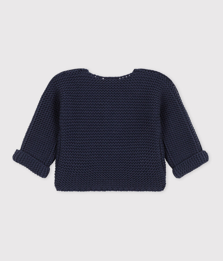 Cardigan b&eacute;b&eacute; tricot point mousse en coton bleu SMOKING