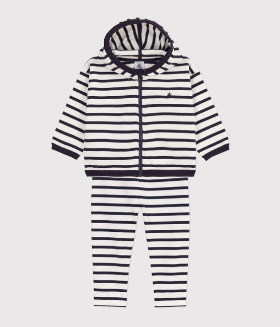 Ensemble rayé marinière en jersey épais bébé blanc MARSHMALLOW/bleu SMOKING