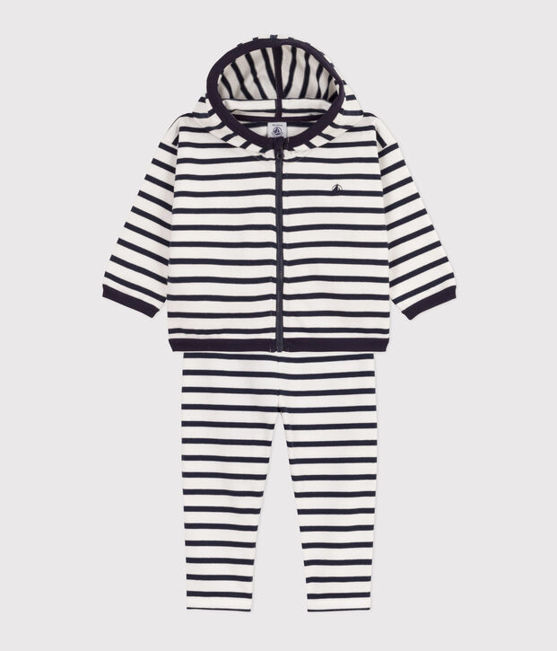 Ensemble ray&eacute; marini&egrave;re en jersey &eacute;pais b&eacute;b&eacute; blanc/bleu