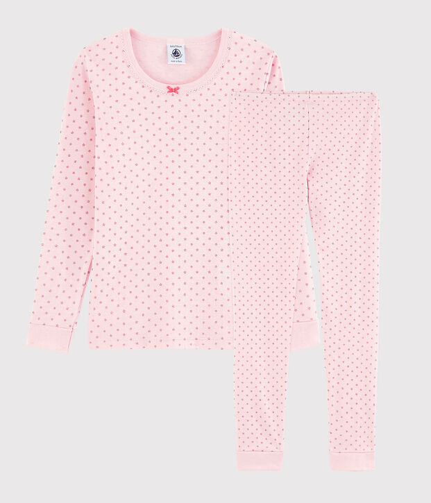 Pyjama snugfit &agrave; &eacute;toiles petite fille en coton rose/orange/gris