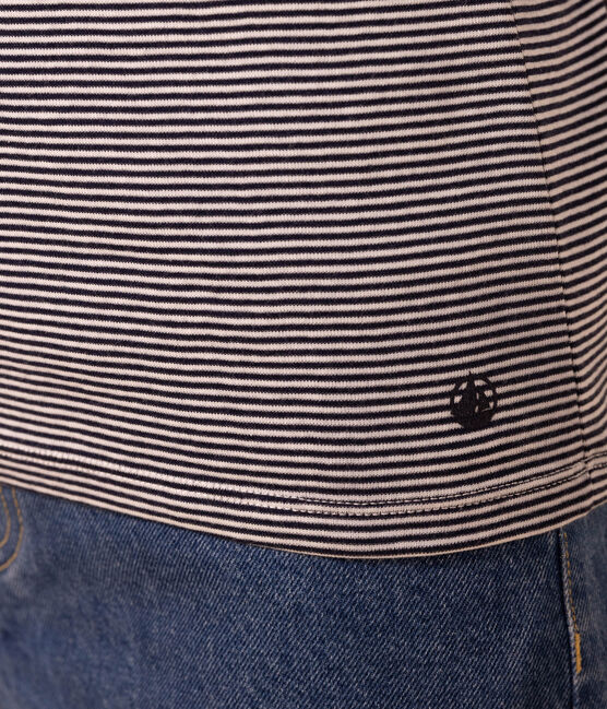 Tee-shirt col roulé L'ICONIQUE en coton Femme bleu SMOKING/blanc MARSHMALLOW