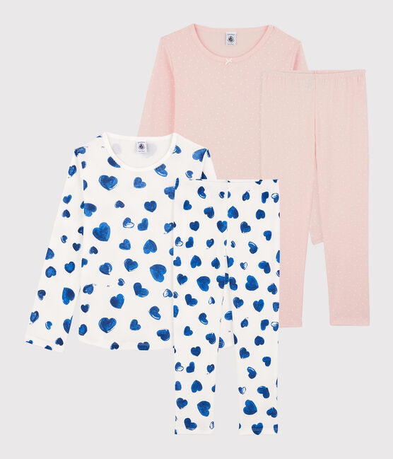 Lot de 2 pyjamas cœurs bleus et pois petite fille en coton variante 1