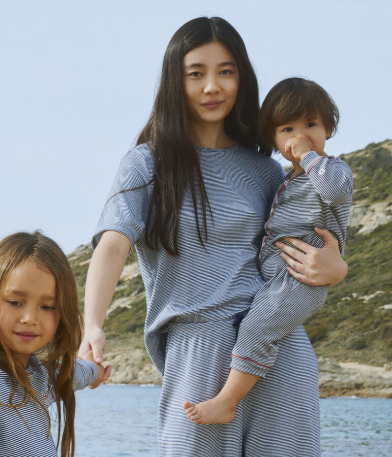 Dors-bien sans pieds &agrave; rayures b&eacute;b&eacute; en coton bleu SMOKING/blanc MARSHMALLOW