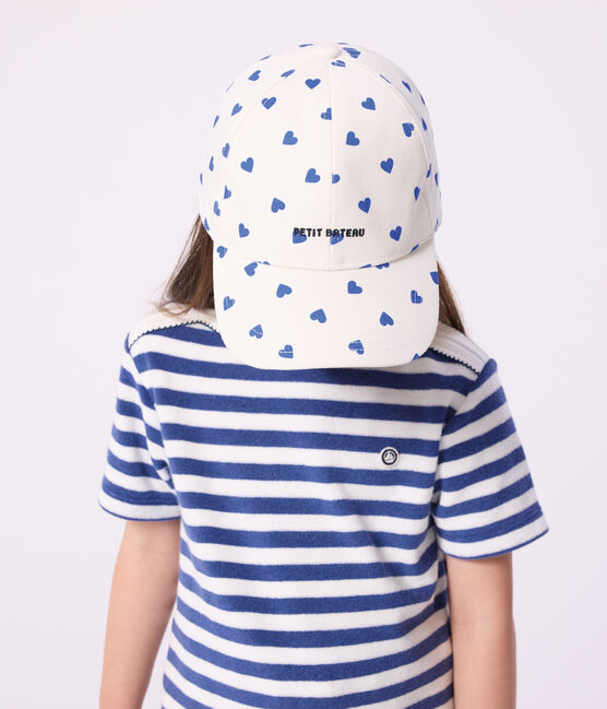 Casquette enfant en serge imprimé cœurs blanc MARSHMALLOW/ CREPUSCULE