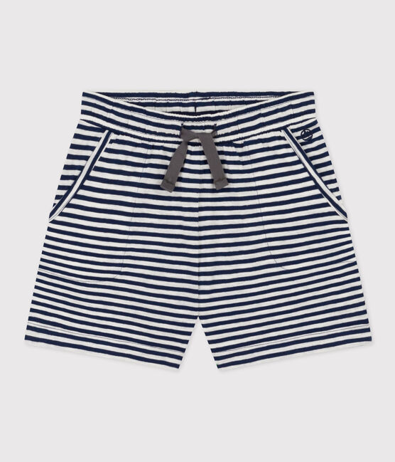 Short rayé en jersey flammé enfant fille bleu MEDIEVAL/blanc MARSHMALLOW