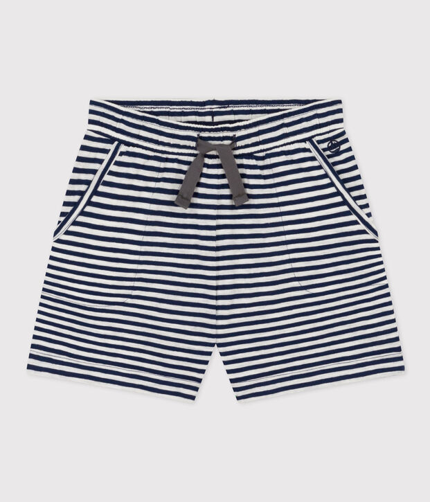 Short ray&eacute; en jersey flamm&eacute; enfant fille bleu/blanc