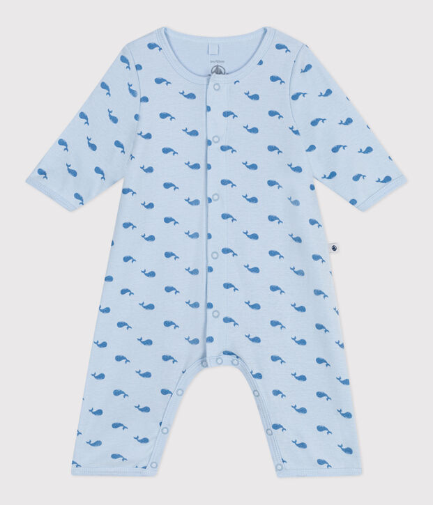 Bodyjama b&eacute;b&eacute; en coton sans pieds baleine bleu/bleu
