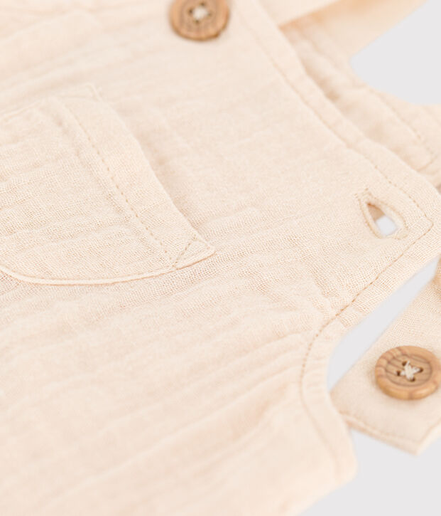 Salopette courte en gaze de coton b&eacute;b&eacute; &eacute;cru