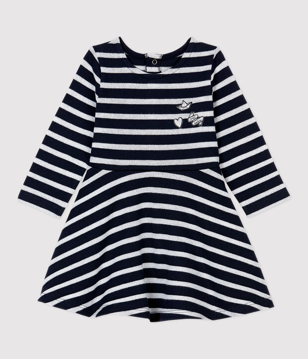 Robe en molleton b&eacute;b&eacute;. bleu/MARSHMALLOW ARGENT BRILLANT