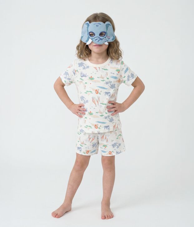 Pyjama short d&eacute;guisement enfant en coton imprim&eacute; savane blanc/multicouleur