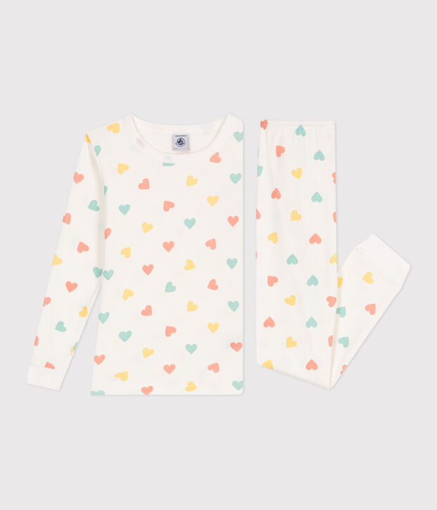 Pyjama tr&egrave;s ajust&eacute; enfant en coton imprim&eacute; blanc/multicouleur