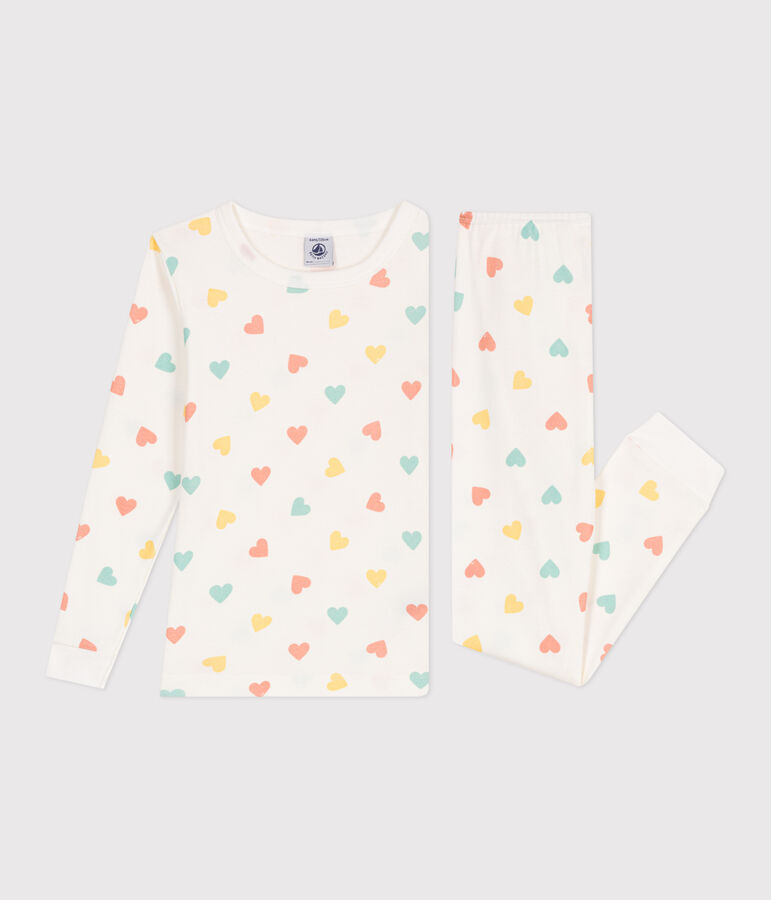 Pyjama tr&egrave;s ajust&eacute; enfant en coton imprim&eacute; blanc MARSHMALLOW/blanc MULTICO
