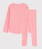 Pyjama à rayures milleraies petite fille en coton rose PEACHY/blanc MARSHMALLOW