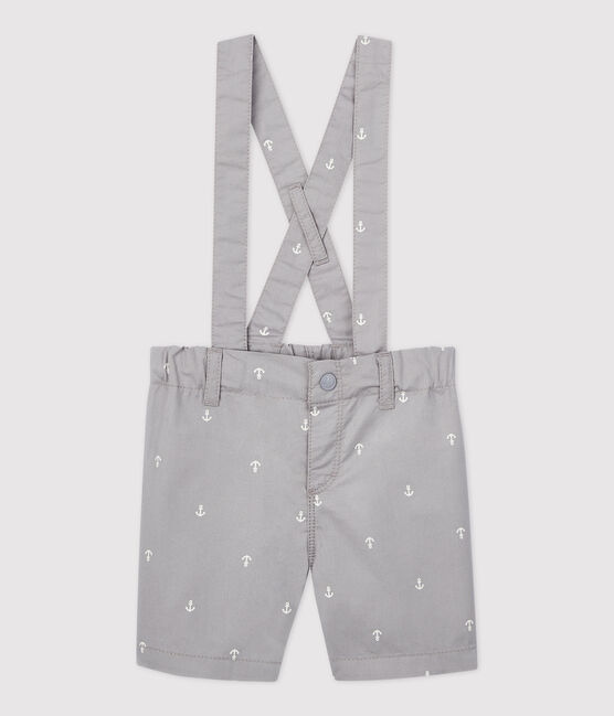 Short à bretelles en serge craquante bébé garçon gris CONCRETE/blanc MARSHMALLOW