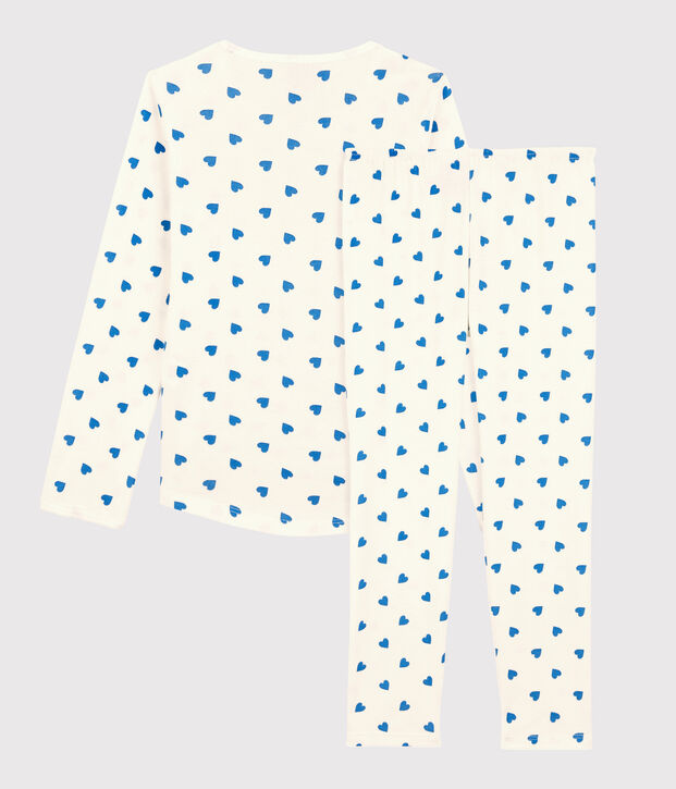 Pyjama c&oelig;urs bleus petite fille en coton blanc/bleu
