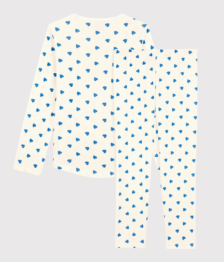 Pyjama c&oelig;urs bleus petite fille en coton blanc MARSHMALLOW/bleu BRASIER